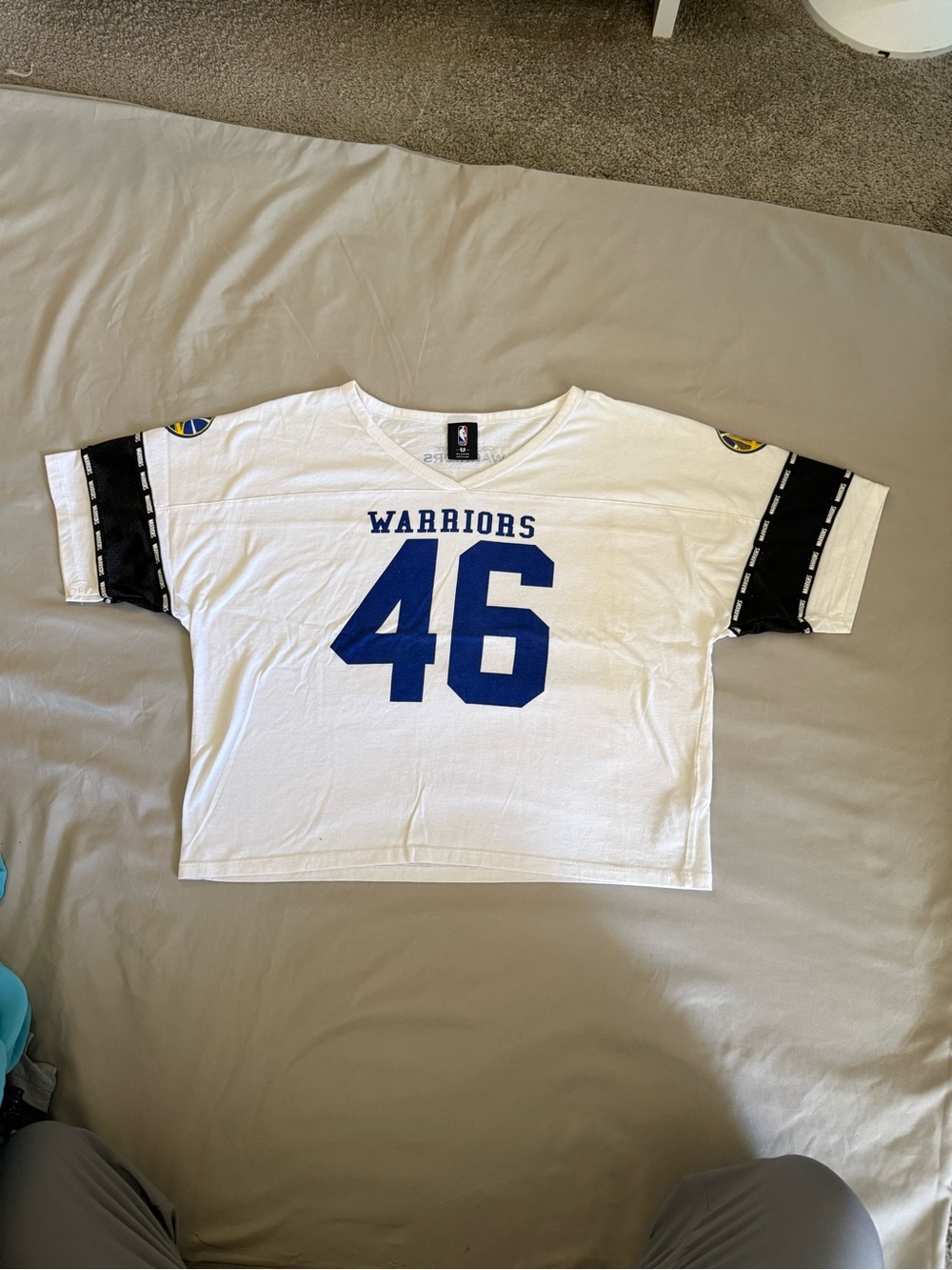 Golden State Warriors White & Blue Number 46 Short Sleeve Jersey Crop Top